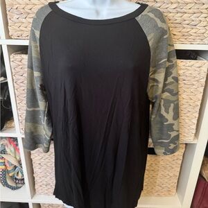 First Looks Black and Camouflage Sleeve Top